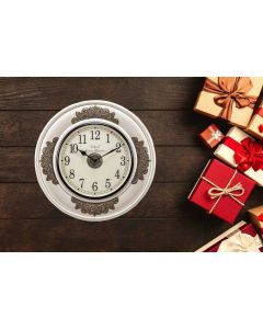 Royal white withflowers embossed wall clock - Artypillar