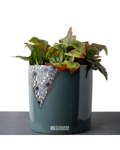 Teal Pot with Floral Decal