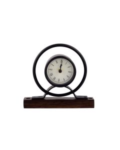 IRON TABLE CLOCK WITH WOODEN BASE WITH PEN STAND - Artypillar