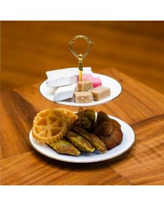 2 Tier Premium Porcelain Cake Tray - Gold Line