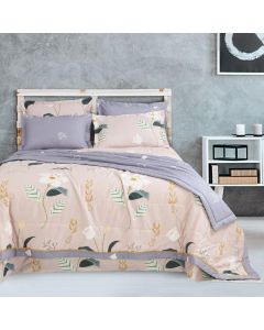 Peach & Grey Botanic Motif Bedding King Size Quilt Cover 2.28 mtr x 2.75 mtr