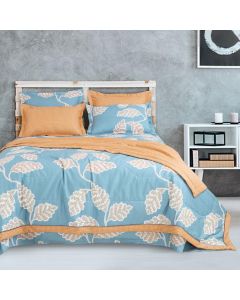 Teal Blue and Gold with Botanic Print Bedding King Size Quilt Cover 2.28 mtr x 2.75 mtr