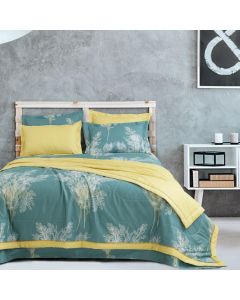 Calm White & Vibrant Yellow flowers print Bedding King Size Quilt Cover 2.28 mtr x 2.75 mtr