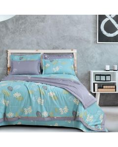 Italian Blue & Exotic Grey with Bunch of Blossom Print Bedding King Size Quilt Cover 2.28 mtr x 2.75 mtr