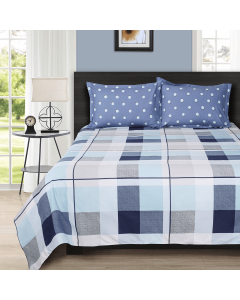D'Decor Double Bedsheet with 2 Pillow Covers - Primary Collection - NOBLE CHECKS - BLUE TINT - EM193 (Pack of 1)