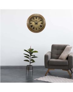 Antique brass fit round wooden wall clock - Artypillar