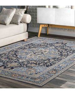 Castle Ornate Medallion Neo Classical Carpet Blue