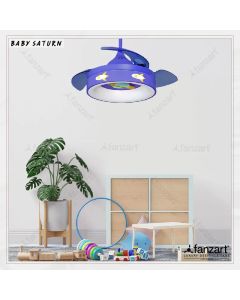 Baby Saturn Blue – 36″ Modern fan with 3 x Matte Blue ABS transparent retractable blades, Multi Coloured LED and Remote Control