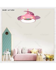 Baby Saturn – 36″ Modern fan with 3 x Matte Pink ABS transparent retractable blades, Multi Coloured LED and Remote Contro