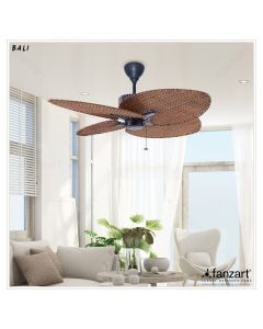 Bali- 48″ Tropical fan with 4x Original Rattan Blades, Whisper-Quiet, Summer-Winter Feature, Pull Chain