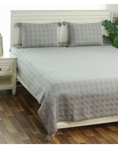 Tartan Check 100% Cotton Knitted With Polyester Filled King Size Bed Cover With 2 Pillow Covers(Set of 3 Pcs)
