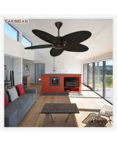 Caribbean Dark Rattan – 52 ” Tropical fan with 5 x Rattan finish blades, Pull-Chain and Summer-Winter feature and optional Remote Integration