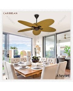 Caribbean – 52 ” Tropical fan with 5 x Rattan finish blades, Pull-Chain and Summer-Winter feature and optional Remote Integration