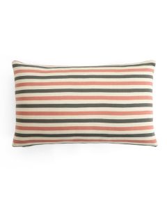 Candy Stripes Cotton Knitted Decorative Medium Grey, Natural & Blush Pink Color 12 x 20 Inches Pillow Cover
