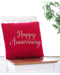 Happy Anniversary Cotton Knitted Decorative Red Color 16 x 16 Inches Cushion Cover - Pluchi