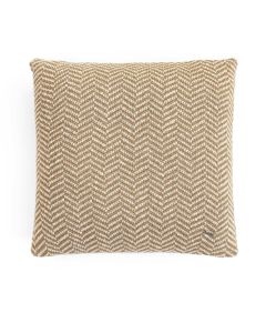 Herringbone Cotton Knitted Decorative Khaki & Natural Color 18 x 18 Inches Cushion Cover - Pluchi