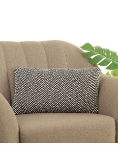 Herringbone Black & Natural Cotton Knitted Decorative 12 X 20 Inches Cushion Cover - Pluchi