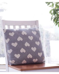 All Over Hearts Cotton Knitted Decorative Light Grey Melange & Natural Color 16 x 16 Inches Cushion Cover - Pluchi