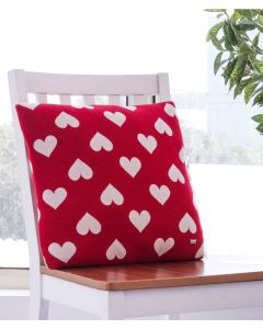 All Over Hearts Cotton Knitted Decorative Red & Natural Color 16 x 16 Inches Cushion Cover - Pluchi