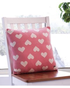 All Over Hearts Cotton Knitted Decorative Blossom & Natural Color 16 x 16 Inches Cushion Cover - Pluchi