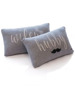 Hubby Wifey Cotton Knitted Decorative Light Grey Melange Color 12 x 20 Inches Pillow Covers - pluchi