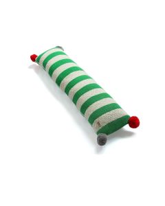 Streaky Cotton Knitted Decorative Hot Green & Natural Color with Red Pom Poms 35 x 7 Inches Oblong Pillow Cover - Pluchi