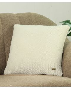 Mini Moss Knit Ivory Cotton Knitted Decorative 16 X 16 Inches Cushion Cover - Pluchi