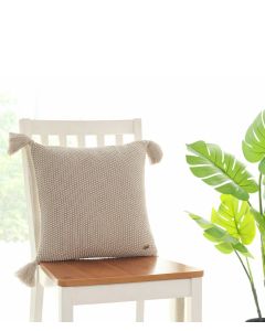 Moss Knit Cotton Knitted Decorative Cushion Cover (Pale Whisper) (16" X 16")