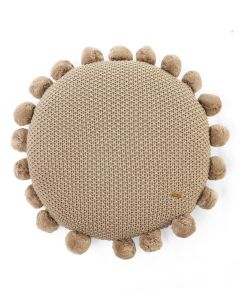 Pom Pom- Stone Cotton Knitted Decorative 16 Inches Dia. Cushion Cover