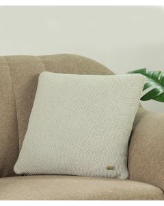 Mini Moss Knit Vanilla Grey Melange Cotton Knitted Decorative 16 X 16 Inches Cushion Cover - Pluchi
