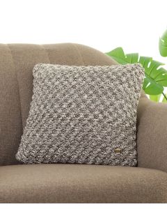 Popcorn Dark Pewter & Natural Cotton Knitted Decorative 16 X 16 Inches Cushion Cover