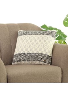 Sober Black & Natural Cotton Knitted Decorative 16 X 16 Inches Cushion Cover