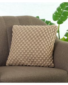 Popcorn Knit Light Beige Melange Cotton Knitted Decorative 16 X 16 Inches Cushion Cover