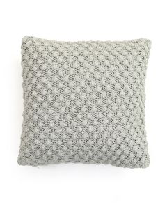 Popcorn Knit Vanilla Grey Melange Pink Cotton Knitted Decorative 16 X 16 Inches Cushion Cover