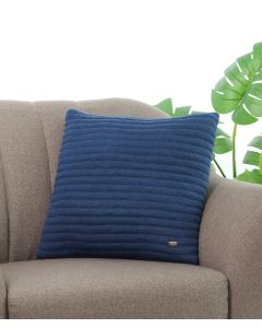 Waseme Navy Melange Cotton Knitted Quilted Decorative 18 X 18 Inches Cushion Cover