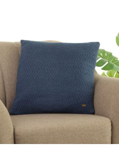 ZIG-ZAG Cotton Knitted Decorative Cushion Cover (Navy Mélange & Natural Mélange)