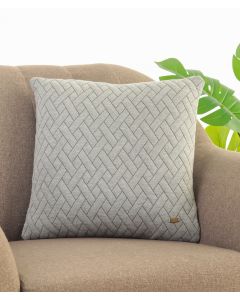 Stick Light & Dark Grey Cotton Knitted Quilted Decorative 18 X 18 Inches Cushion Cover - Pluchi