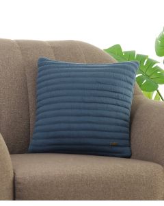 Stripes Steel Blue Quilted Cotton Knitted Decorative 16 X 16 Inches Cushion Cover - Pluchi
