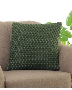 Bubbles Green & Natural Quilted Cotton Knitted Decorative 18 X 18 Inches Cushion Cover - Pluchi