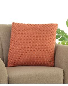 Bubbles Rust & Natural Quilted Cotton Knitted Decorative 18 X 18 Inches Cushion Cover - Pluchi
