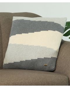 Color Block Vanilla Grey Melange, Medium Grey Melange & Natural Cotton Knitted Decorative 16 X 16 Inches Cushion Cover - Pluchi