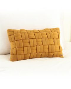 Basket Knit Cotton Knitted Decorative Mustard Color 12 x 20 Inches Pillow Cover - Pluchi