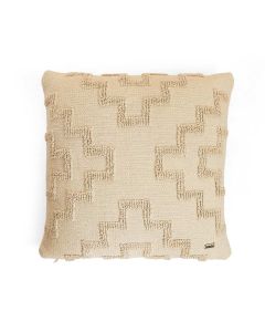 Fret Cotton Knitted Decorative Natural Color 18 x 18 Inches Cushion Cover - Pluchi