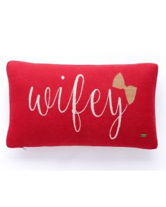 Wifey Cotton Knitted Decorative Red Color 12 x 20 Inches Pillow Covers - Pluchi