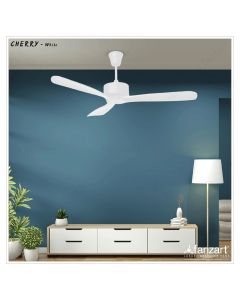 Cherry – 52″ Modern Wooden Fan with 3 Customizable Hand Crafted Natural Wooden Blades in Matte White Finish, Whisper-Quiet Technology and Optional Remote Integration