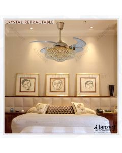 Crystal Retractable – 44″ Crystal Fandelier ® with 4 x ABS transparent retractable blades, LED light, and Remote Control