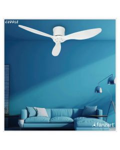 Cuddle – 52″ Modern fan with 3 X Matte White Wooden blades, Remote Control and BLDC Motor for low height ceilings.