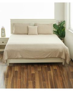 Checkerboard Pale Whisper & Natural Color Cotton Knitted King Size Bed Cover/AC Blanket Set (1 bedcover, 2 Pillow Covers, 1 Cushion Cover)