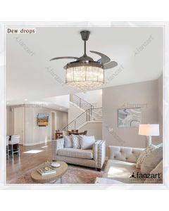 Dew Drops Chrome – 44″ Crystal Fandelier ® with 4 x ABS transparent blades, LED lights and Remote Control