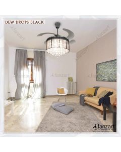 Dew Drops Nickel Black – 44″ Crystal Fandelier ® with 4 x ABS transparent blades, LED lights and Remote Control